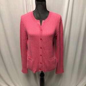 Jones New York Signature Cable Knit Cardigan Womens Size XL Pink Sweater Office
